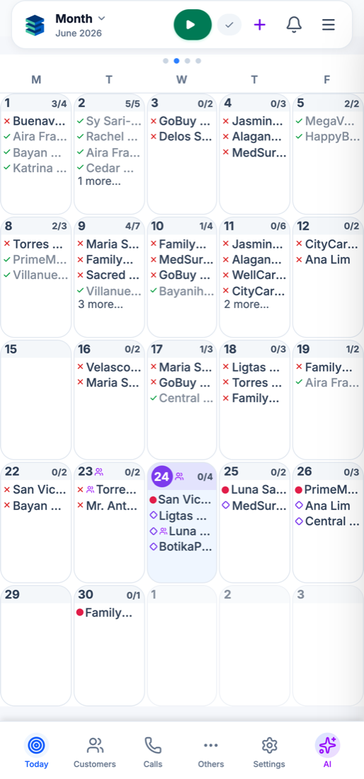 Cycle calendar month view on a phone